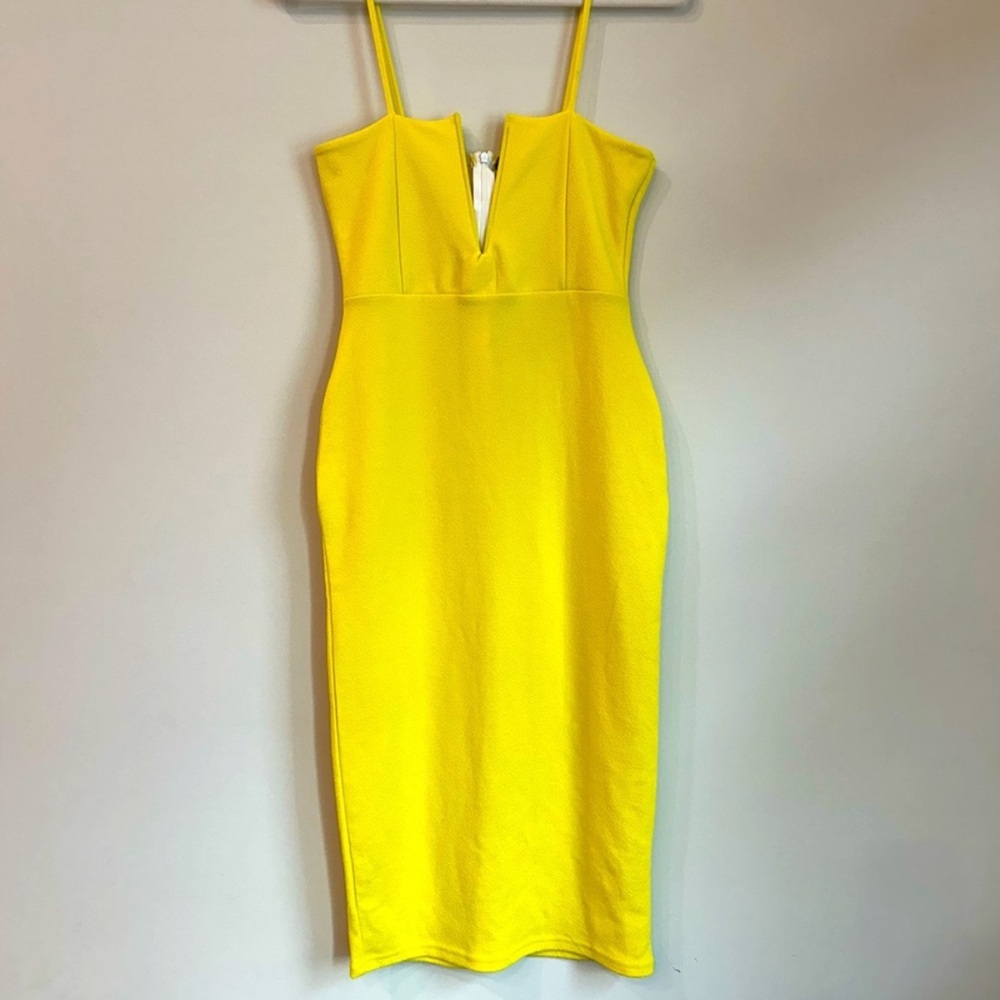 Missguided Yellow Crepe Strappy V-Bar Midi Dress Size 6 NWT